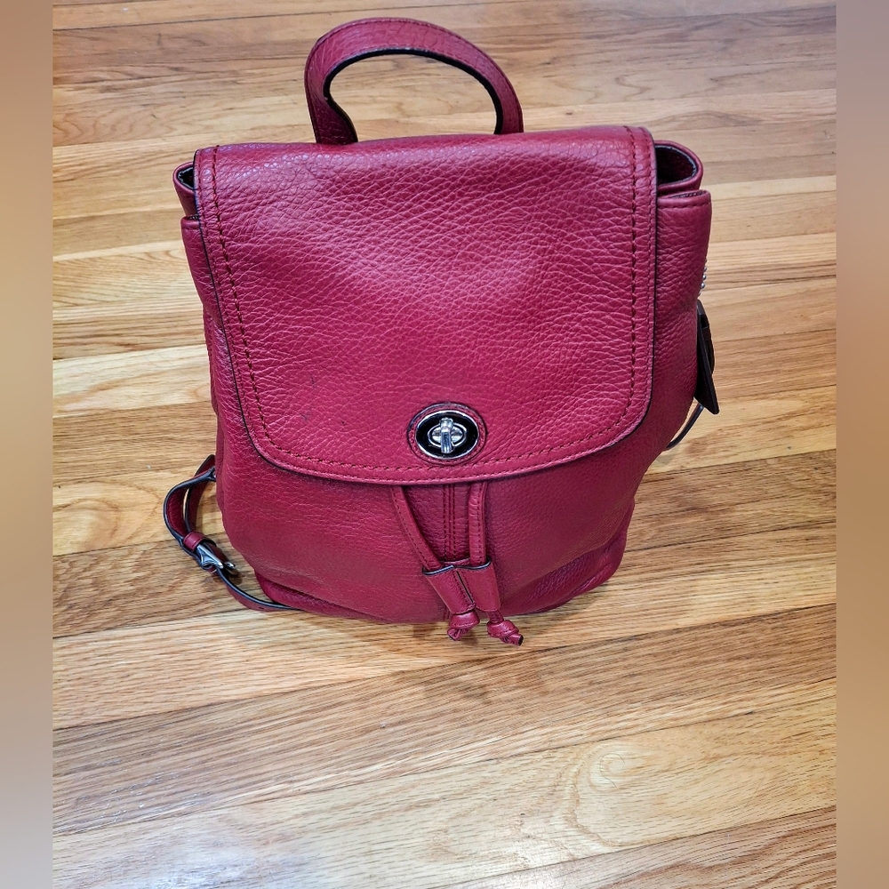 Coach Burgundy Leather Pebble sling Drawstring Backpack Burgundy Coach